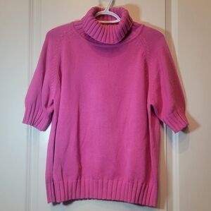 Women 1X pink cotton short sleeve turtleneck VINTAGE RETRO By CASUAL WORKSTYLE